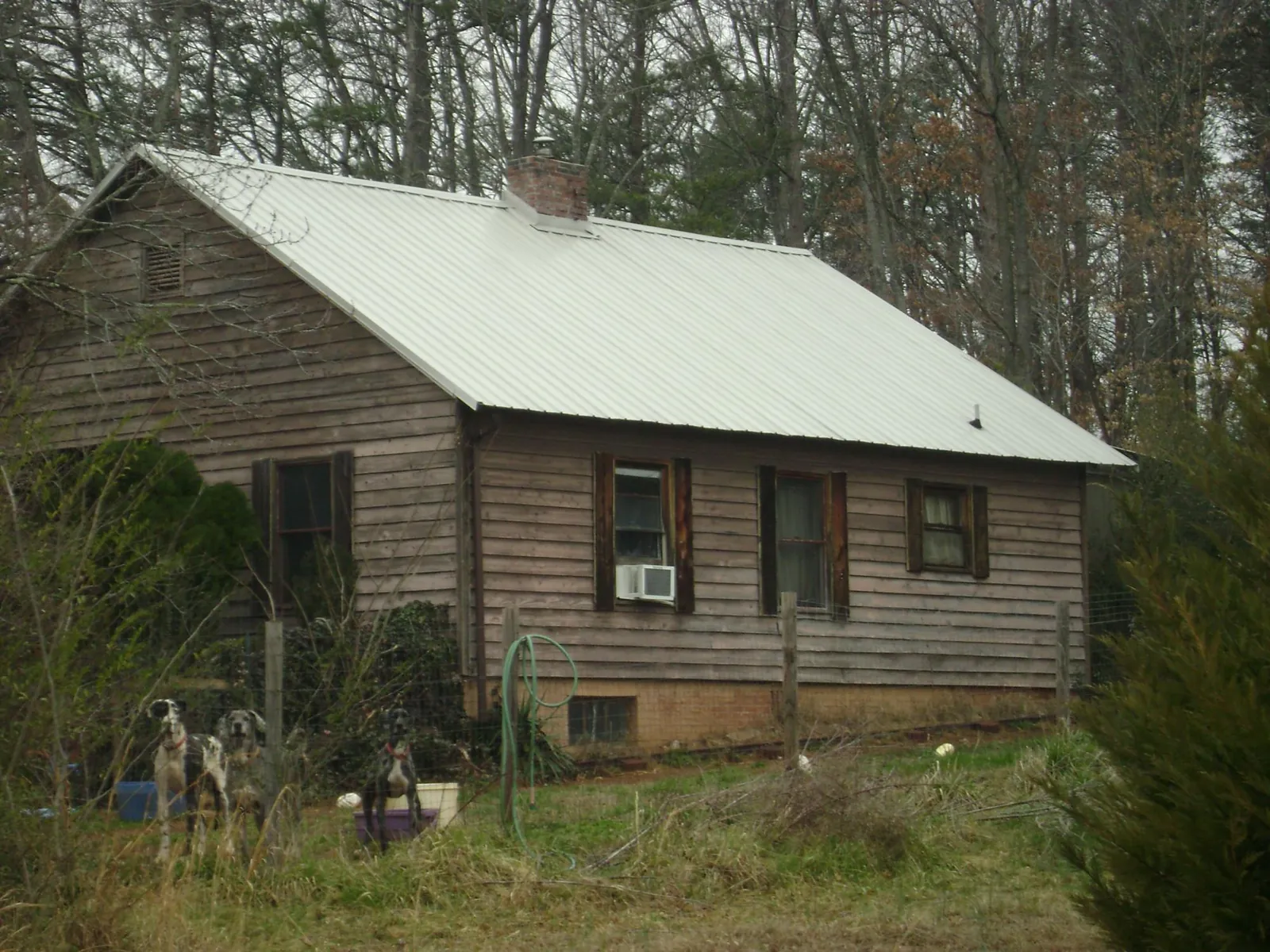 White metal roof on an old wood sided farmhouse, from a Metal Roof Installation job in Seneca Falls